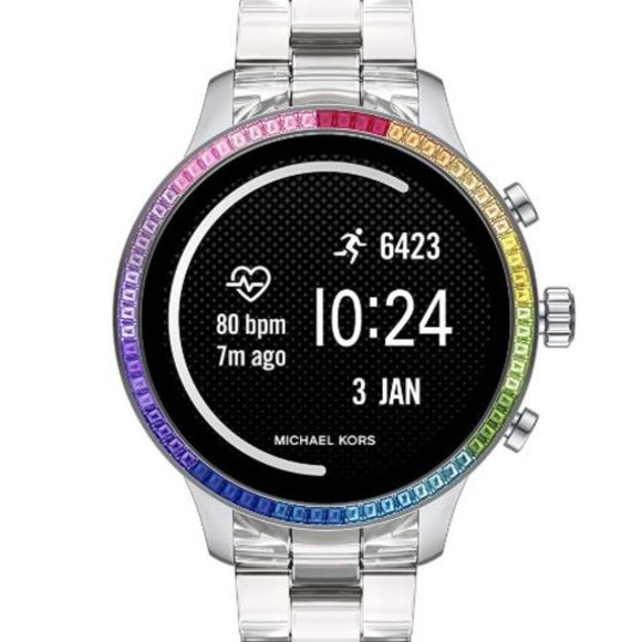 runway heart rate acetate and rainbow pavé smartwatch